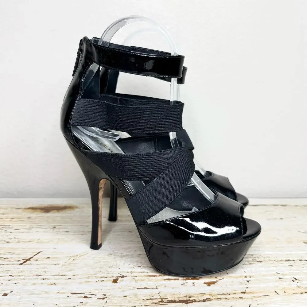 Bebe Black Criss Cross Ankle Strappy Platform Sandals 6M